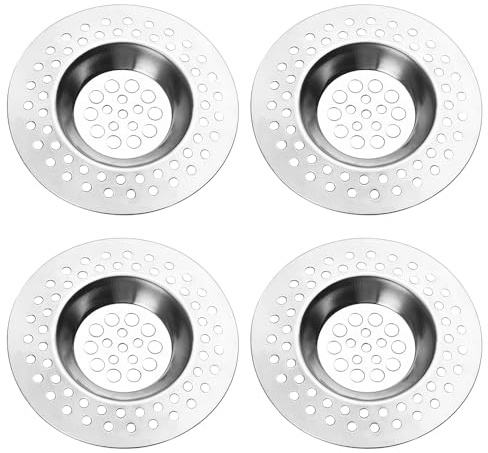 Di 4 Filtro lavandino cucina, include filtri per capelli e lavandini, in acciaio inossidabile, drenaggio veloce, previene i tappi, facile da pulire, adatto per bagno e cucina (7,3 * 7,3 * 0,8 cm)