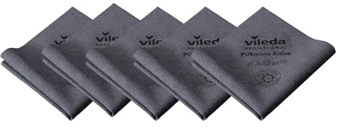Vileda BLUE FARM PURmicro Active: Microfibre Cloth with Polyurethane 5 x 20 = 100 Cloths Grey