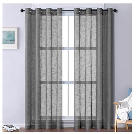 TENDA 140X280 cm con 8 anelli IRIS effetto lino per interni (GRIGIO SCURO)