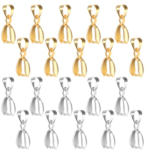 40 PCS Pinch Bails for Jewelry Making, Metal Pendant Clasp Silver Gold Bail Connector with Loop, Charm Clasp Necklace Pinch Bails for Pendants Buckles DIY Craft (Silver Gold)