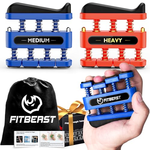 FitBeast Fingerstyrka, fingertränare 2-pack, handtränare för att förbättra fingerfärdighet och styrka i fingrar, händer, underarmar – greppstyrketränare för musiker, klättrare (2-delat set)