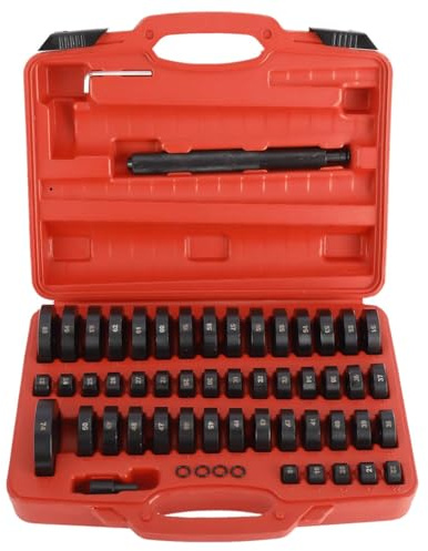FreeTec 52 TLG. Radlager Montagescheiben Radialdichtringen Buchsen Schalen Gummis Abzieher Druckstück Press Werkzeug Treibsatz 18–65 mm (Rot)