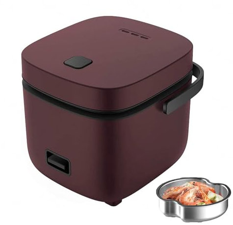 PanHuiWen Mini Rice Cooker for 2 People, Rice Cooker Small Mini Korean Micro Rice Cooker 1.2 Litre, with Removable Non-Stick Bowl,Brown