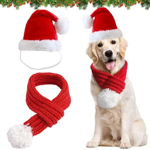 Weihnachtsmütze Hund,Katzen Hunde Weihnachtskostüm,Weihnachtsmütze und Schal für Hund Katze,Haustier Weihnachtsmütze,Weihnachtshundeschal,Haustier Weihnachts Outfit Geschenk