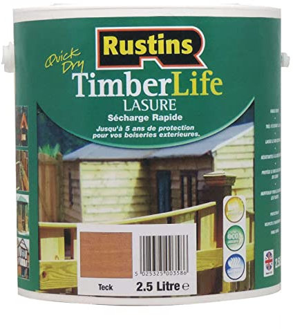 Rustin's Timberlife - Vernice per legno - uso esterno ed interno - UV e 5 anni protezione - Teak - 12 m²/L - 2,5 litri