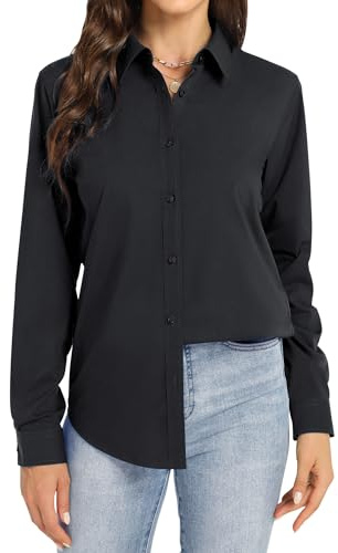 J.VER Bluse Damen Business Casual Bügelfrei Blusen Einfarbig Langarmshirt | Weicher Blickdicht, Regulärer Schnitt mit Reverskragen, Formell Lässig Damenbekleidung für Gartenparty Konzert Herbstfeier