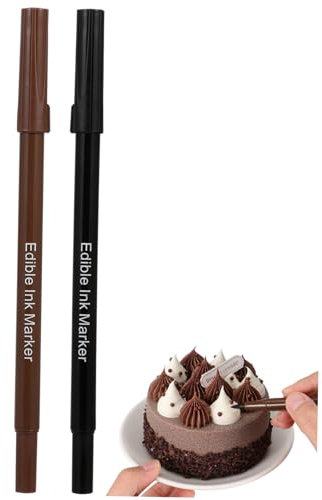 GRIRIW Dual Tip Edible Pens for Cookie and Fondant Biscuit Decorating, Food Grade Baking Marker Pens Black and Brown Colors, 2pcs Set for Cake and Icing Art