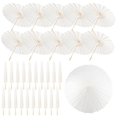 Zealor 30 PCS 33 Inches White Paper Umbrellas, Oiled Chinese & Japanese Style White Parasols, White Paper Parasols Umbrellas Bulk for DIY Painting, Wedding, Bridal Party, Ceiling Decoration