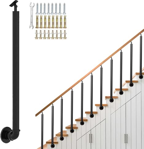 Columnas de balaustres de metal negro de montaje lateral con soportes de ángulo ajustables de 270° y kit de tornillos, valla de barandilla de poste de barandilla de escalera moderna y sencilla(90cm(35