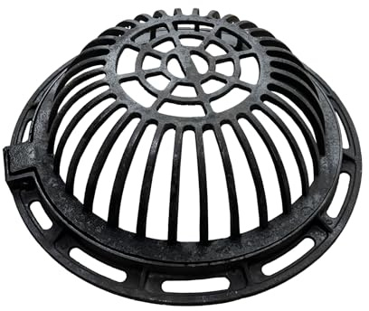 Natotela 20in Ductile Iron Atrium Drain Grate with Hinge and Frame, Dome Metal Overflow Relief Gully Grate with Bolted Down Base, Cast Iron Sewage Drain Grates for Garden,Yard,Lawn(Overall Size 23)