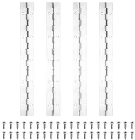 PATIKIL 4 Pcs Bisagra De Piano De 10x1.2 Pulgadas Bisagra Continua Plateado | De Acero Inoxidable 304, Con Agujeros, Para Puerta De Piano Caja De Almacenamiento De Madera Gabinete Barco