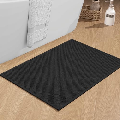 chakme Dünn Badezimmerteppich, 43x61 cm Schwarz Badematte rutschfest | Schnelltrocknend Badteppich, Waschbar Badvorleger, Gummi Duschvorleger