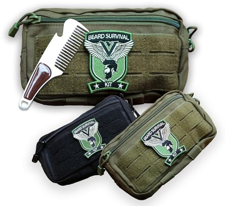 Victor and Valor - Kulturbeutel und Bartkamm für bärtige Männer – Überlebenstasche, taktisches Molle-Dopp-Kit für Männer, großes Fassungsvermögen, wasserabweisende Rasierpflegetasche für Erwachsene
