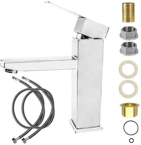 Rubinetto Bagno Argento - Miscelatore Lavabo in Acciai Inossidabili con Acqua Calda/Fredda, per WC e Bagno (argento)