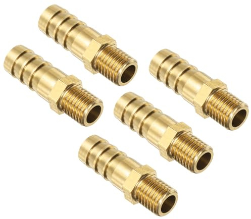 QUARKZMAN 5Pcs Latón Espiga Manguera Montaje Métrico M10-1.25 Macho a Púas Adaptador para Manguera ID 10mm Adaptador de Conexión de Tubería con Púas para Agua, Combustible y Aire