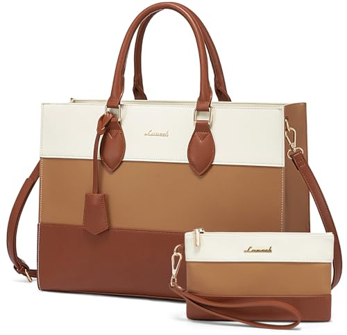 LOVEVOOK Laptop Bags 15.6 Inch for Women, Ladies Work Tote Bag for Office Business School Uni, Large Totes Handbags PU Leather, Womens Waterproof Shoulder Bag with Adjustable Straps & Purse