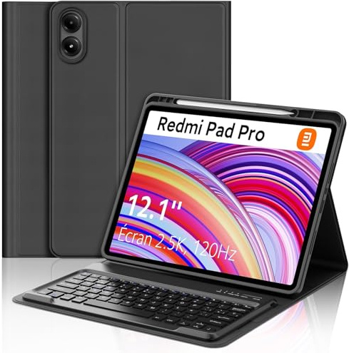 Occtingkind Funda con Teclado para Redmi Pad Pro/Xiaomi Poco Pad 12.1 | Teclado Bluetooth Desmontable con Funda Delgada y Ranura para Bolígrafo para Tablet Redmi Pad Pro/Xiaomi Poco Pad, Negro
