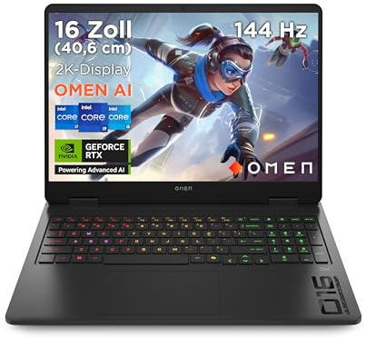 OMEN Gaming Laptop, 16 2K WUXGA Display, 1920×1200, 16:10, 144Hz, Intel Core i7-14650HX, NVIDIA GeForce RTX 5060, 16GB RAM, 1TB SSD, Win 11, RGB-QWERTZ, Wi-Fi 6, Shadow Black, inkl. 3 Monate GamePass