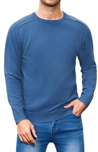 iClosam Suéter Hombre Cuello Redondo Suéteres de Manga Larga para Hombres de Punto Trabajo Jersey, Azul, S