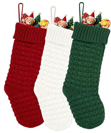 Summerdate 46 cm Große Gestrickte Weihnachtsstrümpfe – Geschenkbeutel für Kamin, Familiendekoration & Christbaumschmuck (3pcs Handgestrickt)