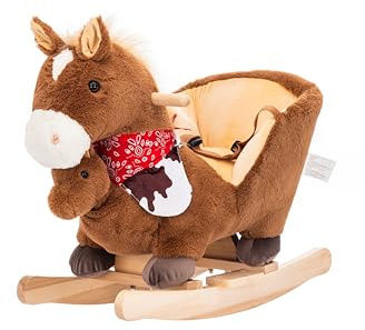 NINODOVAE Schaukeltier mit Handpuppe, Kinder Schaukelstuhl mit Sicherheitsgurt, 12 bis 36 Monaten (Braun)
