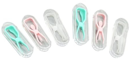 Homoyoyo Ensemble de 6 Kit Outils pour Lentilles de Contact Plastique avec Pinces et Ventouses Couleurs Vert Rose Transparent pour Voyage et Usage Quotidien