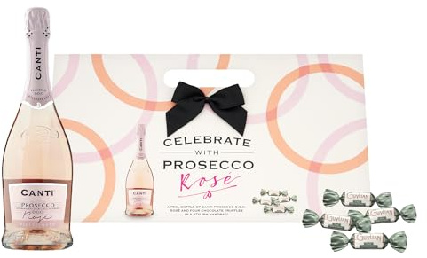 Canti Prosecco Rose 750ml (10.5% ABV) & 4 x Guylian Praline Temptations Chocolates Handbag Gift Set. Gift for her, Birthday, Christmas. By Blue Tree Gifts