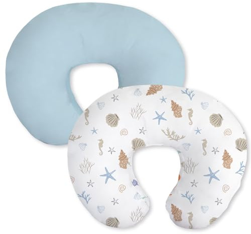 Little Grape Land 2 Pack Nursing Pillow Covers, Stretchy and Soft Nursing Cover for Breastfeeding, Pillow Slipcover for Baby Girls Boys Newborn(Shell + Blue)