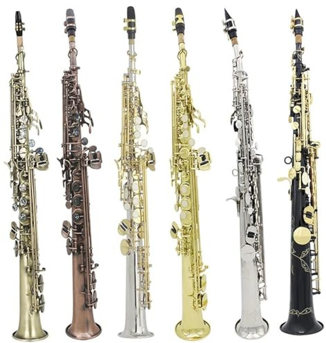 Saxophone für Musikliebhaber Bb Sopransaxophon gerades Messing versilbert professionelle Aufführungspraxis(Black)