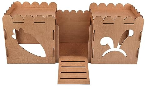 Dualoai de Château de Lapin en Bois pour Petits Animaux, Maison pour Animaux de Compagnie, Abri de Lit avec échelle, Maison de Hamster pour Gerbilles