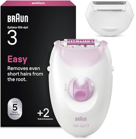 Braun Silk·épil 3, Schnur-Epilierer, einfache Haarentfernung, langanhaltende glatte Haut, inklusive Scherkopf und Trimmerkamm, 3-031, Rosa
