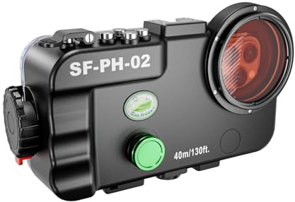 YaelHelens SF-PH-02 - Custodia professionale subacquea per smartphone, profondità di immersione fino a 40 m, custodia impermeabile per fotocamera, compatibile con iPhone (con telaio iPhone 16/15/14