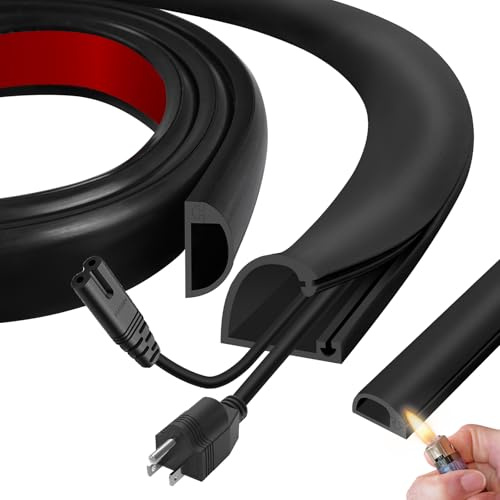 Flame-Retardant 3m Cable Trunking for TV & Garden Cables Silicone Flexible Trunking Fits 2-5 Cords, Self-Adhesive Trunking for Electric Cables for Home Office, Walls & Floors(27mm,Black)
