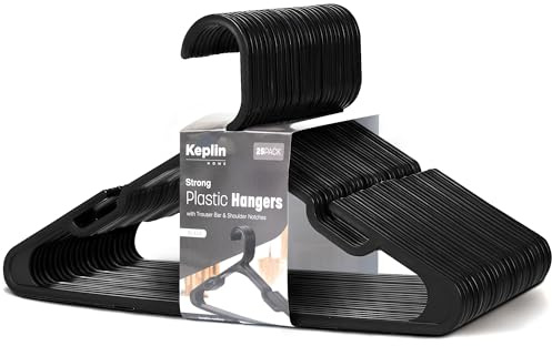 KEPLIN Confezione da 25 grucce in plastica, sottili e resistenti, con scanalature per le spalle, organizer salvaspazio per camicie, magliette, camicette e abbigliamento quotidiano, 39 cm di larghezza