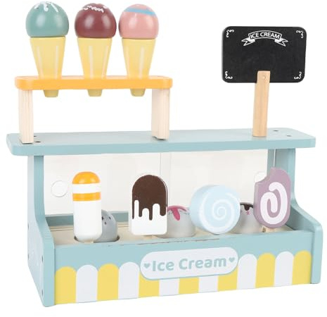 Generic Generic Ensemble de Jeu de Crème Glacée en Bois, Jouet éducatif Interactif pour Garçons et Filles pour Cultiver L'imagination et les Compétences Sociales, étagère D'exposition en Bois de Hêtre