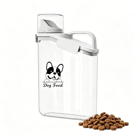 Hynorian Boite croquette chien 2,8 l, boite a croquette pour chien transparente avec joint silicone et poignée, conteneur portable maison voyage camping voiture, stockage sec et friandises chat
