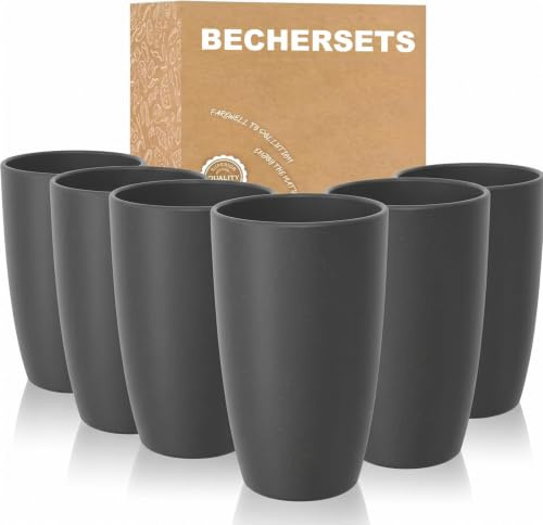 Wrova Plastikbecher - Trinkbecher Plastik 6 Stück Unzerbrechlich und Leicht Plastik Gläser 600 ml Spülmaschinen- und Mikrowellengeeignet Trinkbecher Plastik für Picknick und Schule – Dunkelgrau