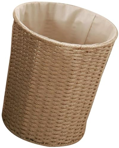 POPETPOP Rattan Waste Basket Trash Basket Sturdy Lightweight Iron Material Pastoral Style Simple Shape Beige Color - Design for Home Storage in Bedroom
