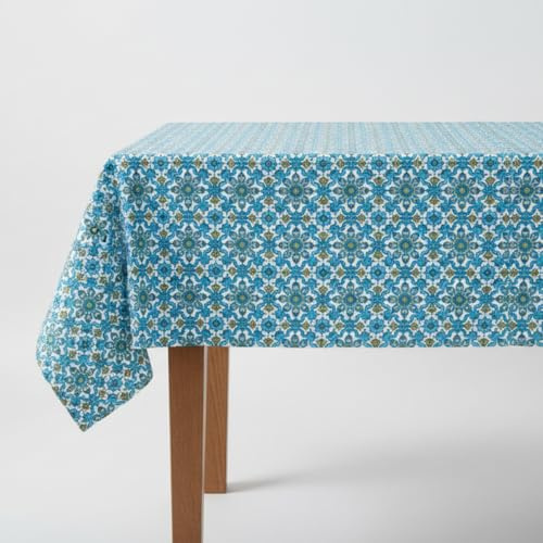 SaRani Tovaglia Tavola Copritavola Decorazione Cucina Cotone Fantasia Vietrese Mattonelle Maioliche (Turchese, 6 posti 180x135 cm)