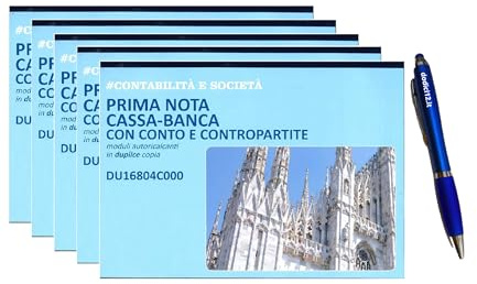 Registro Prima Nota Cassa e Banca - Formato A4 29,7x21 cm 2 Copie - Moduli Autoricalcanti in Duplice Copia - Gestione Conto e Contropartite Per Contabilità Aziendale, Società Penna Touch Omaggio (5)