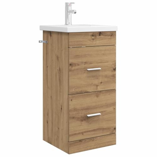 GeenYuu Meuble lavabo Salle Bain avec Vasque chêne Artisanal en Bois d'ingénierie, Armoire Rangement sous évier avec tiroirs et Porte, robinetterie intégrée, Design Moderne pour Espace Salle de Bain
