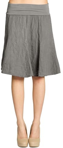 Caspar Damen Midi Sommer Leinenrock Knielang Sommerrock mit Stretch Bund - RO014