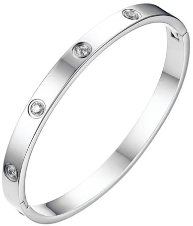 Flongo Damenarmband Armreif aus Edelstahl Damenarmband für Frauen und Mädchen Armreif Eingelegter Zirkon rund/Herz/Stern-Mond viele Farben Gold/Silber/Roségold