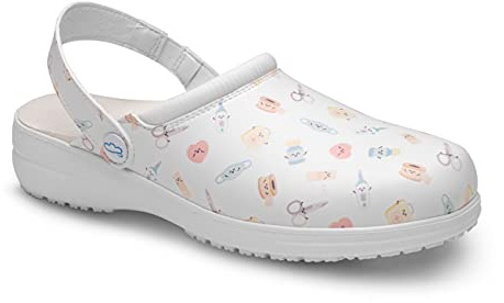 FELIZ CAMINAR x Mr. Wonderful- Zuecos Estampados Sanitarios Wonderful Steps/Antideslizantes y cómodos para Mujer/Clínicas, Veterinarios, Hospital, Geriatricos/Bolsa DE Fieltro DE Regalo (39)