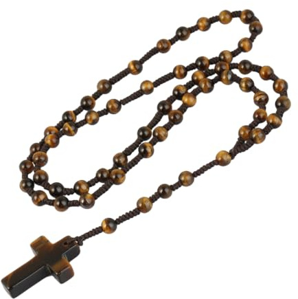 KYEYGWO Kreuz Anhänger Kristall Gebet Kette Damen Herren | Religiöses Schmuck Kruzifix Perlen Halskette Heilung Edelstein Amulett Segen Glücksstein Meditation Spiritueller Geschenk