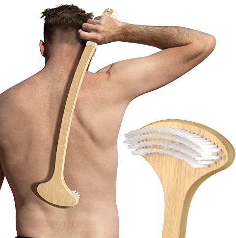 NURENDER Rückenkratzer 55 cm übergroßer, Bambus Back Scratcher für Männer und Frauen, Breiter Nylon-Bürstenkopf, Kratzhand Rückenkratzer Ideal für ältere und Schwangere Frauen
