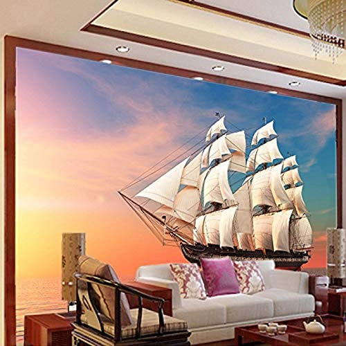 XLMING Seascape Large Sailing Boat Photo Mural Study Living Room Tv Sofa Wall Decoration 3D Wallpaper Paste Living Room The Wall for Bedroom Mural border-430cm×300cm