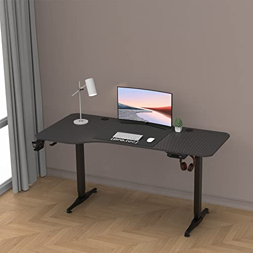 pro.tec Höhenverstellbarer Tisch Oxnard 160 x 75 cm elektrisch Schreibtisch mit Memory-Funktion Arbeitstisch bis 80 kg Computertisch mit Getränkehalter Kopfhörerhaken Aluminiumgestell Schwarz