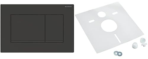 Geberit, Sigma30 115.883.16.1 Betätigungsplatte 2 Mengen, schwarz matt, 115883161 & Sanit 16.002.00.0000 Schallschutzset für Wand-WC und Bidet, weiß