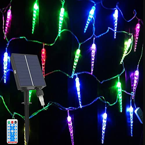 DINOWIN Solar Eiszapfen Lichter 23FT 50 LED Wasserdichte Lichterkette Netzlicht Solar/USB-Betrieben 8 Modi Christbaum Lichterkette für Garten Balkon Room Tor Hof Party (Multicolore)